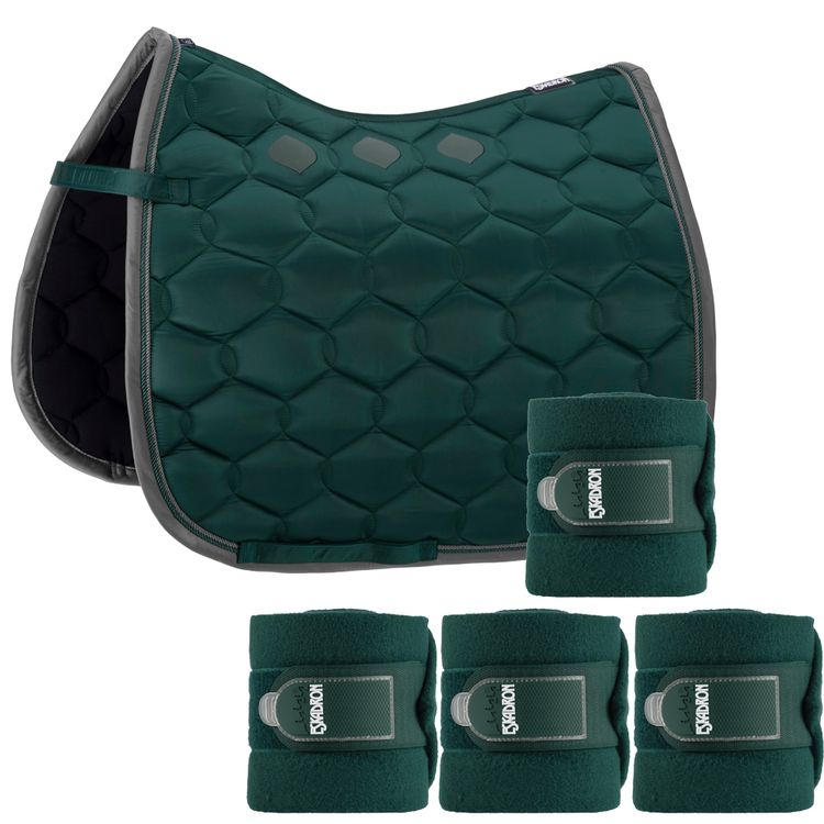 SET Eskadron Schabracke Glossy Wave mit doppel Kordel racinggreen & Bandagen