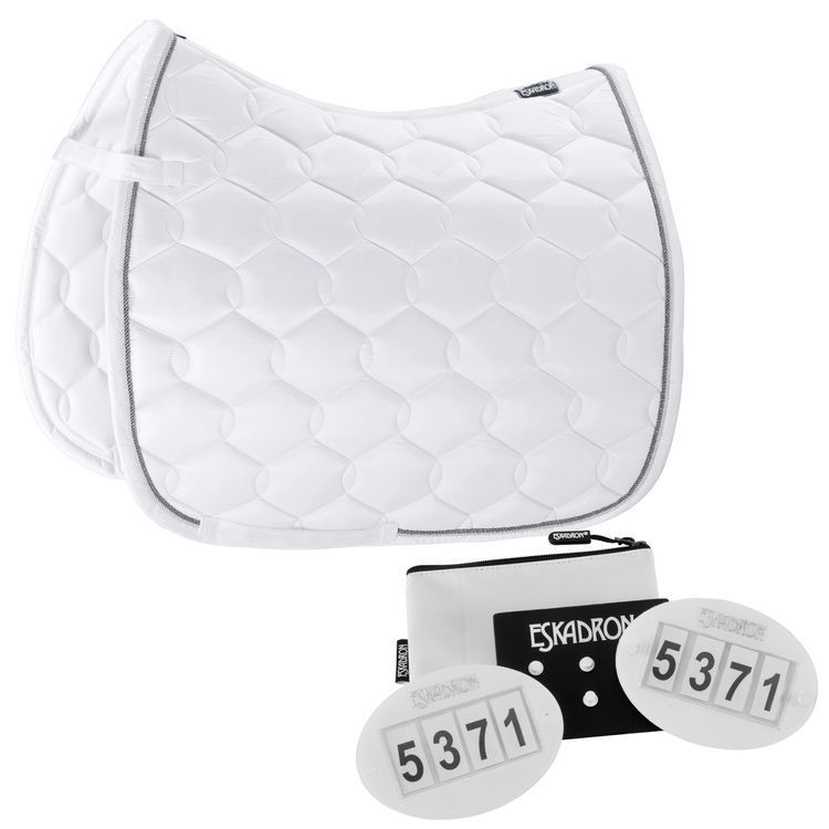 Set Eskadron Schabracke Glossy Wave (2er Kordel) weiß & Startnummern Set-Quick