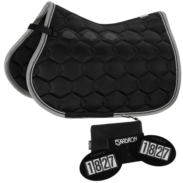 Set Eskadron Schabracke Glossy Wave (2er Kordel) schwarz & Startnummern Set-Quick