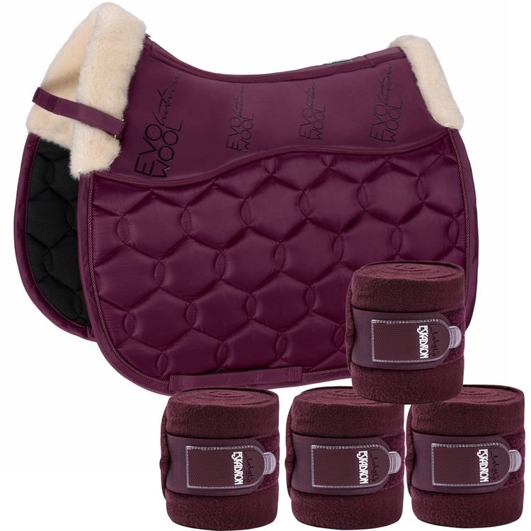 Eskadron Set Glossy Evo-Wool Schabracke & 4er Set Fleecebandagen in blackberry