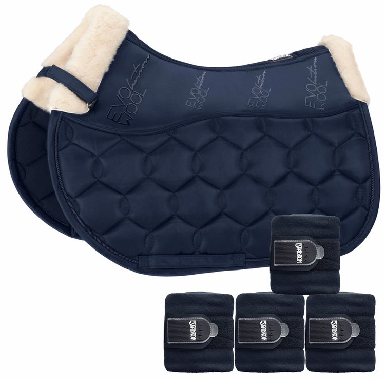 Eskadron Set Glossy Evo-Wool Schabracke & 4er Set Fleecebandagen in nightblue
