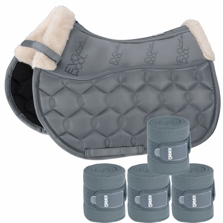 Eskadron Set Glossy Evo-Wool Schabracke & 4er Set Fleecebandagen in ashblue