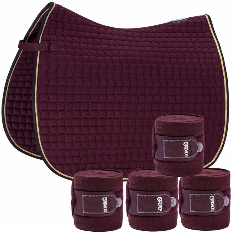 Set Eskadron Cotton Contrast Schabracke mit Fleecebandagen in blackberry
