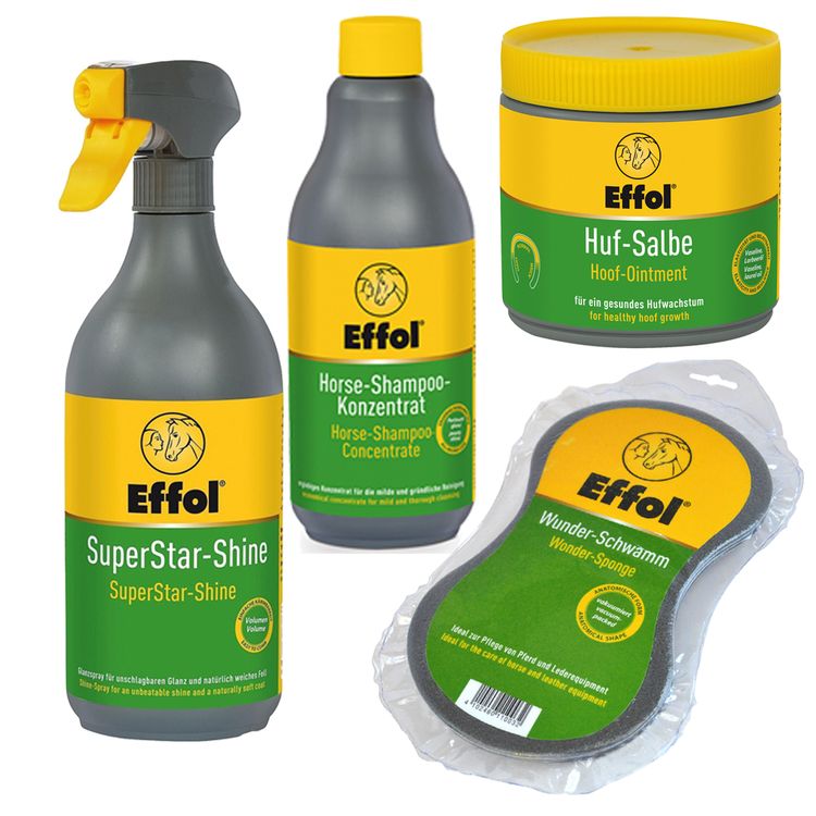 Effol Pflegeset - Hufsalbe, Super Star Shine, Wunderschwamm & Shampookonzentrat