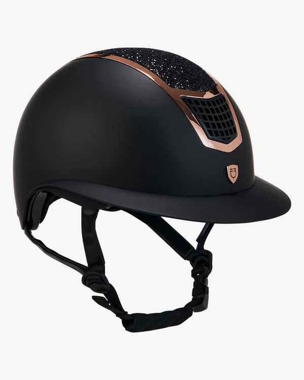 Equestro Reithelm Eclipse mit Strasssteinen und breitem Visier black-rosegold