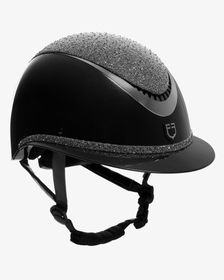 Equestro Reithelm Luxury mit Strasssteinen und großem Visier black-silver