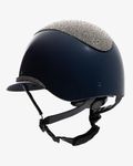 Equestro Reithelm Luxury mit Strasssteinen und großem Visier navy-silver