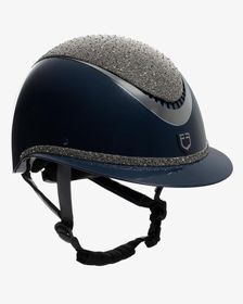 Equestro Reithelm Luxury mit Strasssteinen und großem Visier navy-silver