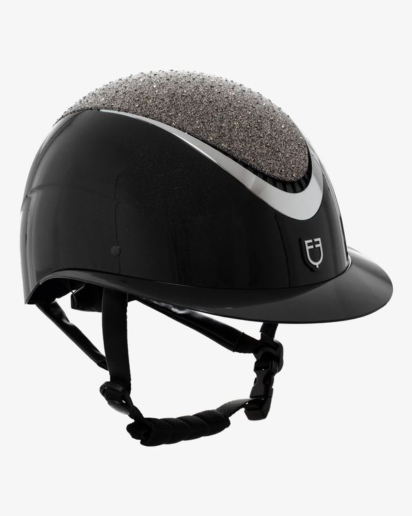 Equestro Reithelm Woman's Star mit Strasssteinen und großem Visier black-silver