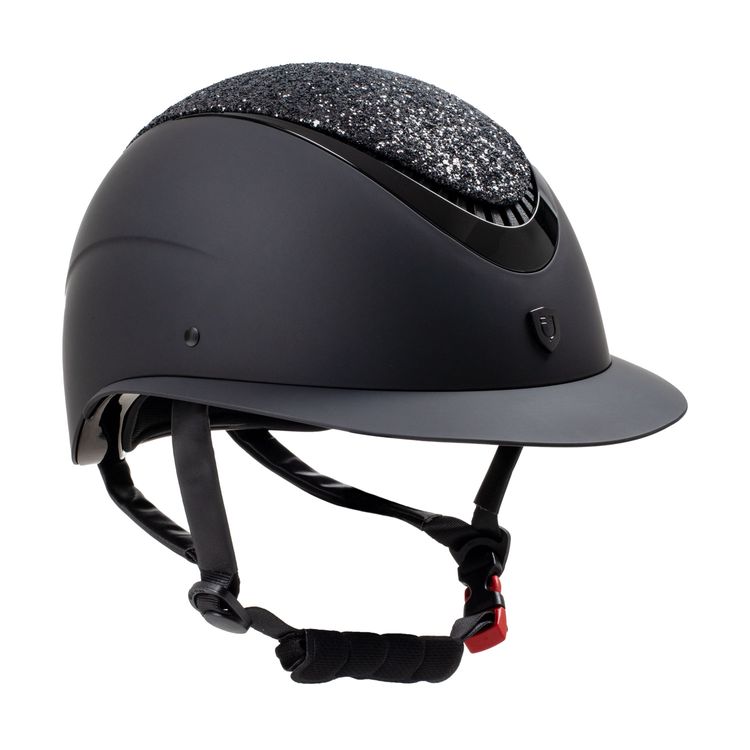 Equestro Reithelm Galaxy mit breitem Visier black matt, Top mit Strassteinen