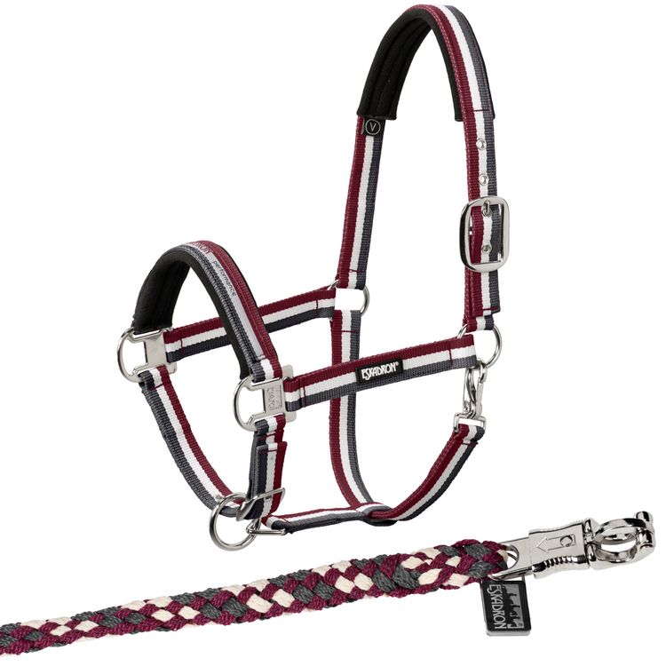 Eskadron Set Halfter Pin Buckle mit Panikhakenstrick in anthra-creme-rustic red
