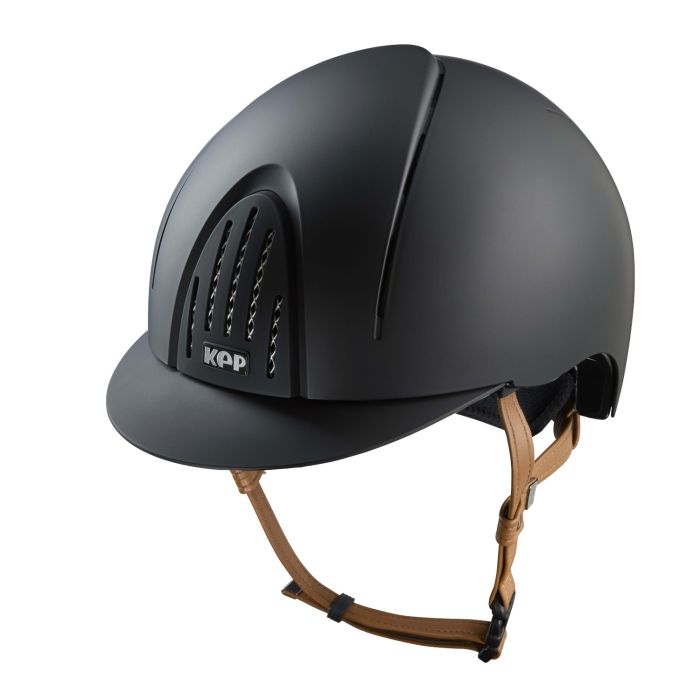 KEP Reithelm Nova Smart Textile in black mit Kinnriemen beige