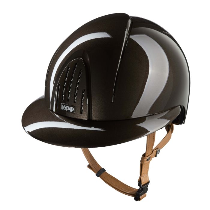 BASIS - KEP Reithelm Nova Smart Polish Polo Visier in braun mit Kinnriemen beige