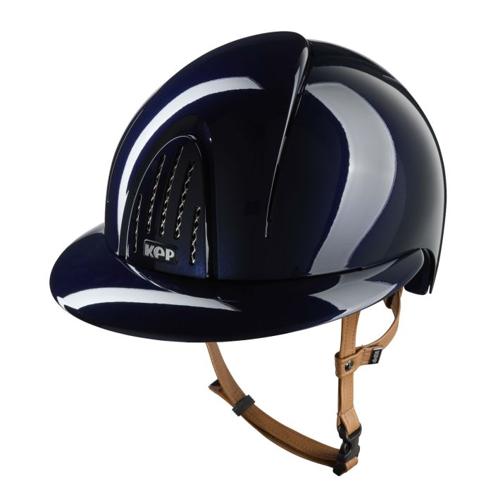 KEP Reithelm Nova Smart Polish Polo Visier in blau mit Kinnriemen beige