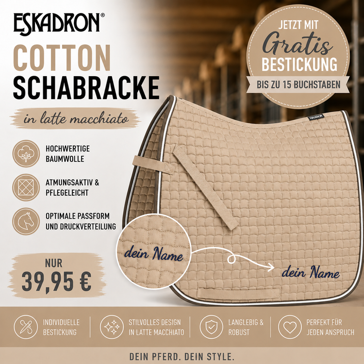 Eskadron Cotton Schabracke in latte macchiato inkl.gratis Bestickung