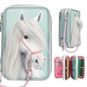 Miss Melody 3 Fach Federtasche mit Pferdekopf Applikation 