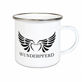 Wunderpferd Emalie Tasse - weiß Rand in schwarz