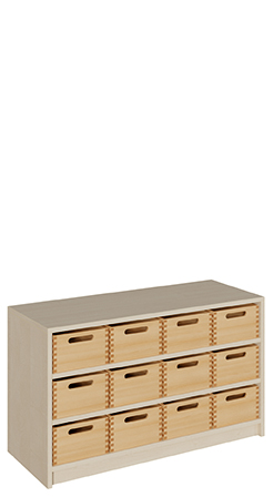 Schrank mit 12 Massivholzkästen, Höhe 60 cm