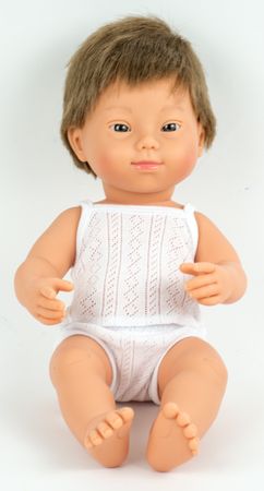 Puppe Junge mit Down-Syndrom hellhäutig 38 cm