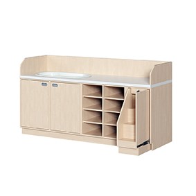 Wickelkommode mit Badewanne, Treppe und 8 offenen Regalfächern, Breite 213 cm