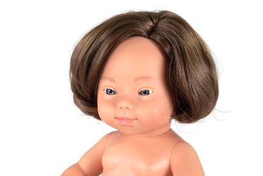 Puppe Mädchen mit Down Syndrom hellhäutig 38 cm