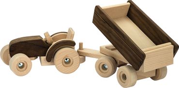 Traktor mit Anhänger Holz ÖKO natur, kippbar
