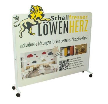 Schallfresser-Raumteiler mobil mit weißen Rahmen 150 cm breit, 100 cm hoch
