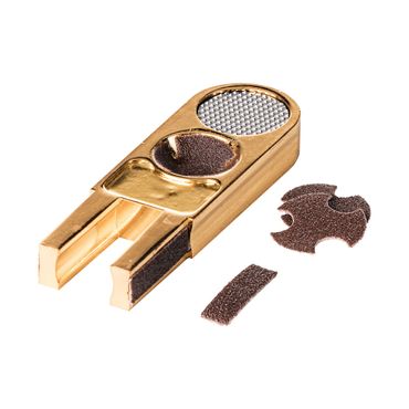 Robertson Ledertrimmer Golden Multi in Seitenansicht – handliches Aluminiumwerkzeug, ca. 9 cm lang