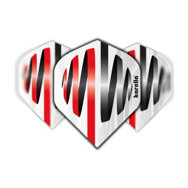 Karella Flights HiPower – Standardform in 100 Micron Qualität, rot-schwarz-weißes Design mit Karella-Logo
