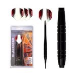 Karella Softdart Blackstar 18 g mit Verpackung, Flights und Barrel-Detail – Griffrillen für sicheren Halt