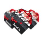 Karella Flights XT-1 mit Dreiecks-Design in Rot, Grau und Weiß – drei Flights in Standardform im Set