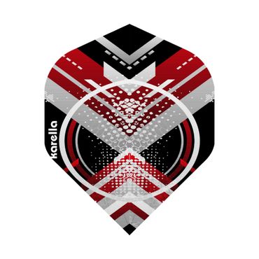 Karella Flights XT-3 in Rot, Schwarz und Weiß mit Chevron-Muster – drei Flights in Standardform im Set