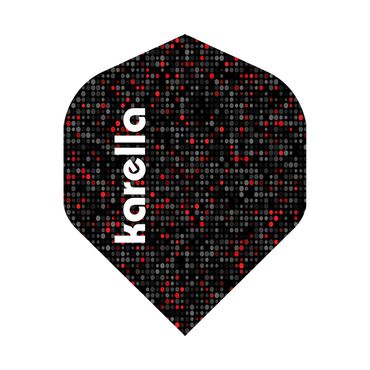 Karella Flights XT-6 – drei Dartflights in Schwarz mit roten und grauen Punkten, weißer Karella-Schriftzug