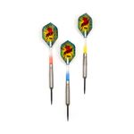 Karella Steeldart Comic Line CL-4 – drei Darts mit Comic-Flights und Shafts in Rot, Blau und Gelb