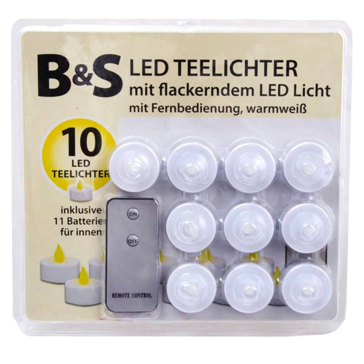 LED Teelichter warmweißes flackerndes Licht mit Fernbedienung 10er Set