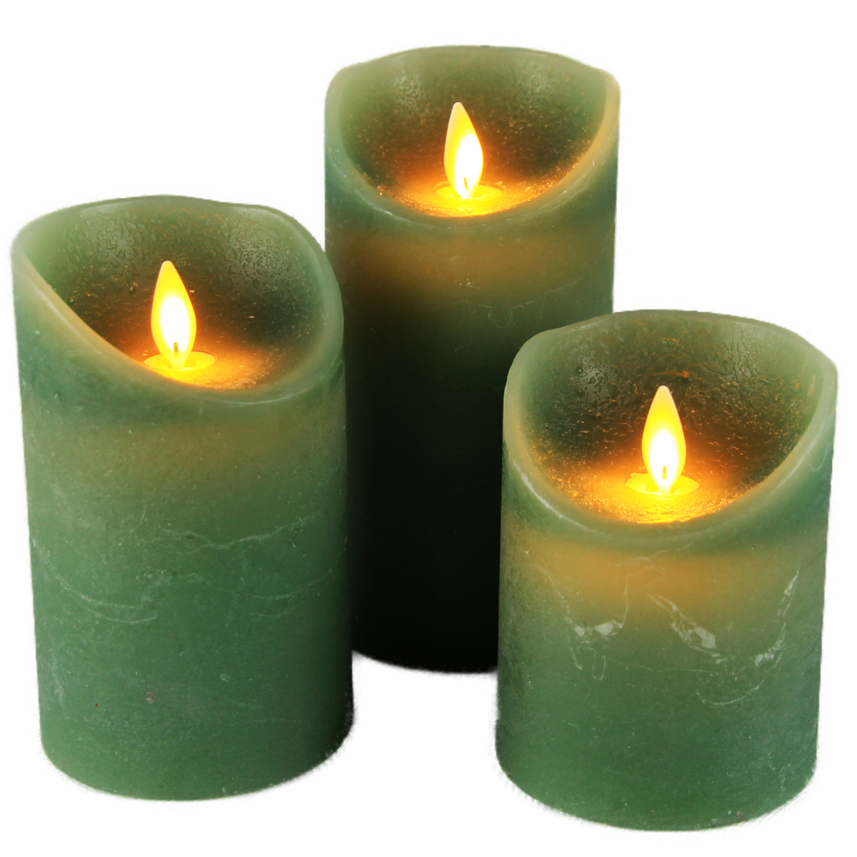 LED Echtwachskerze mit Timer flackender Docht Jade Grün Höhe 15cm