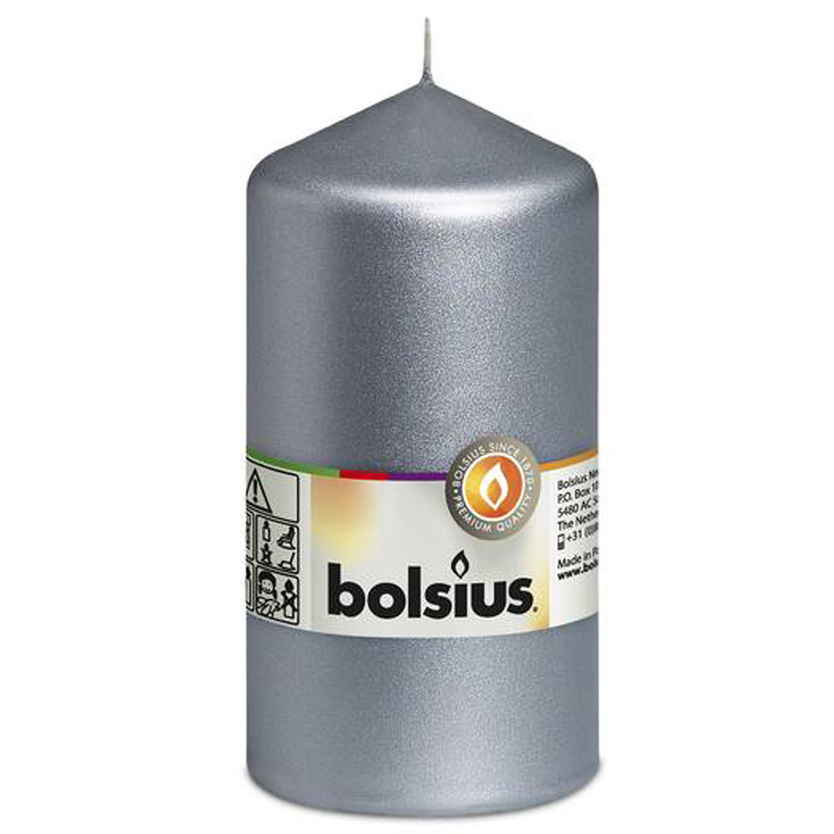 Bolsius Stumpenkerze Silber 130/68mm