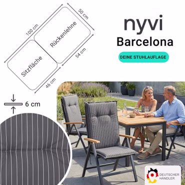Gartenstuhl-Auflage Barcelona – Niedriglehnerauflage für Gartenstühle, Anzahl: 2er Set, Dessin: Grau Gestreift M050