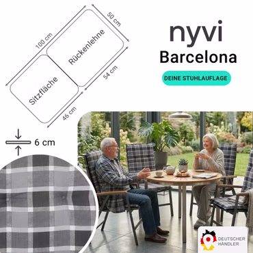 Gartenstuhl-Auflage Barcelona – Niedriglehnerauflage für Gartenstühle, Anzahl: 4er Set, Dessin: Grau / Anthrazit Karo