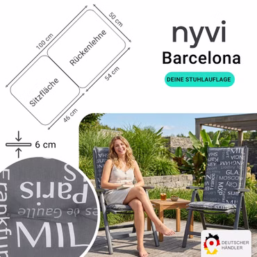 Gartenstuhl-Auflage Barcelona – Niedriglehnerauflage für Gartenstühle, Anzahl: 4er Set, Dessin: Städtenamen