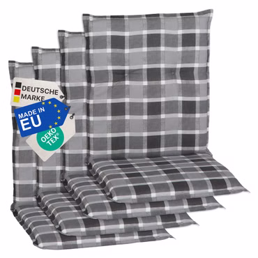 Gartenstuhl-Auflage Barcelona – Niedriglehnerauflage für Gartenstühle, Anzahl: 4er Set, Dessin: Grau / Anthrazit Karo