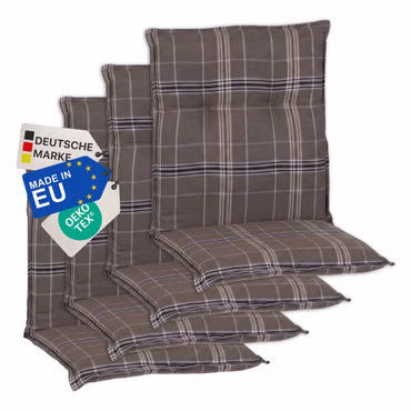 Gartenstuhl-Auflage Barcelona – Niedriglehnerauflage für Gartenstühle, Anzahl: 4er Set, Dessin: Karo Braun