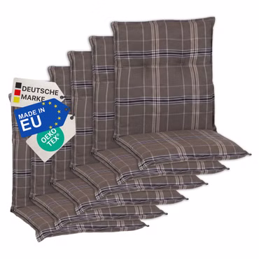 Gartenstuhl-Auflage Barcelona – Niedriglehnerauflage für Gartenstühle, Anzahl: 6er Set, Dessin: Karo Braun