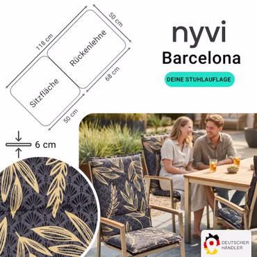 Gartenstuhl-Auflage Barcelona – Hochlehnerauflage für Gartenstühle, Anzahl: 6er Set, Dessin: Goldene Blätter