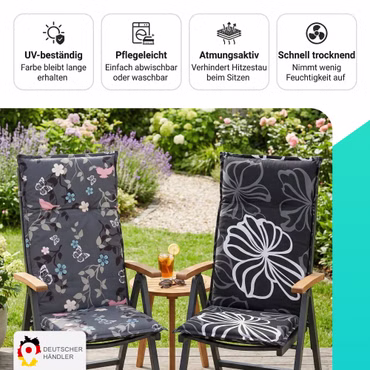 Gartenstuhl-Auflage Barcelona – Hochlehnerauflage für Gartenstühle, Anzahl: 1x, Dessin: Karo Braun