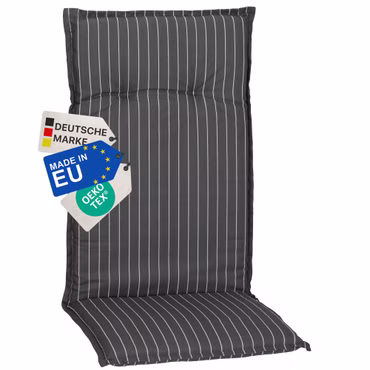 Gartenstuhl-Auflage Barcelona – Hochlehnerauflage für Gartenstühle, Anzahl: 1x, Dessin: Grau Weiße Streifen