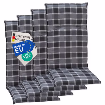 Gartenstuhl-Auflage Barcelona – Hochlehnerauflage für Gartenstühle, Anzahl: 4er Set, Dessin: Grau / Anthrazit Karo