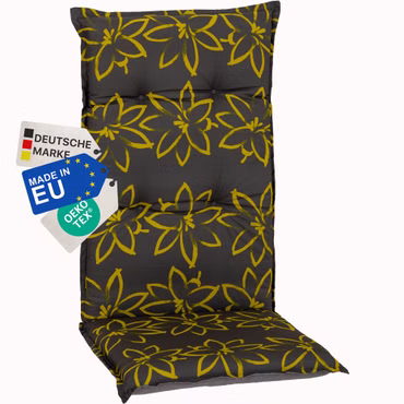 Gartenstuhl-Auflage Barcelona – Hochlehnerauflage für Gartenstühle, Anzahl: 1x, Dessin: Gelbe Blume