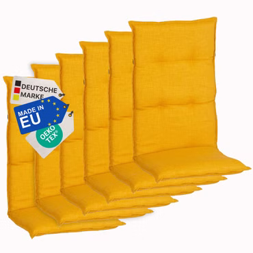 Gartenstuhl-Auflage Barcelona – Hochlehnerauflage für Gartenstühle, Anzahl: 6er Set, Dessin: Senfgelb