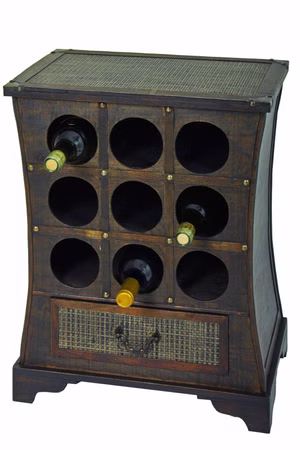 Garden Pleasure Weinregal im Kolonialstil aus Holz für 9 Flaschen mit Schublade - Weinregal im Kolonialstil